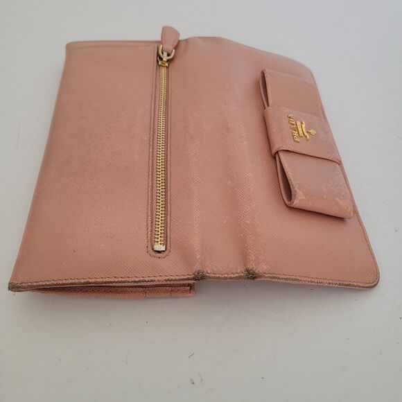 PRADA Saffiano Wallet Clutch Large Light Pink Bow Envelope Large Logo Fair Box - Picture 10 of 12